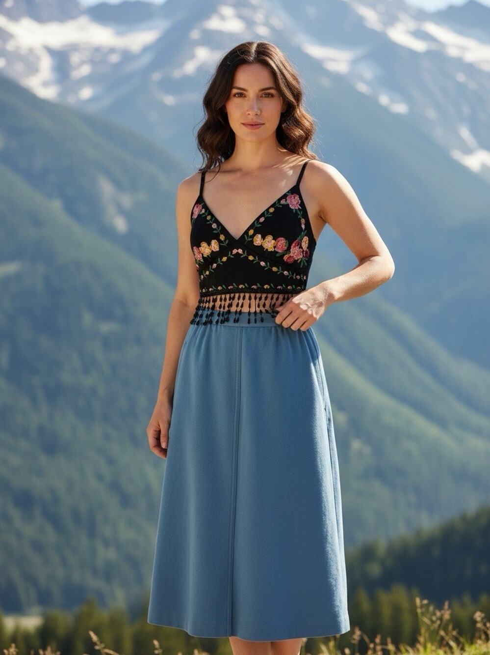 Vintage Geiger Virgin Wool A - Line Skirt | Dusty Blue | Cottagecore | Hygge | S